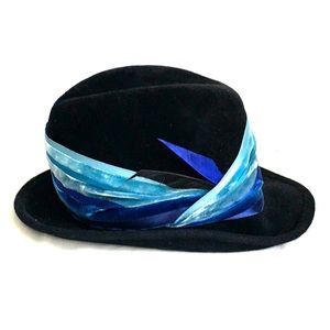 Eugenia Kim Fedora with blue ribbon and feathers